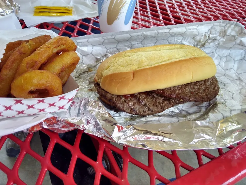 Bullseye Burger and Onion Rings